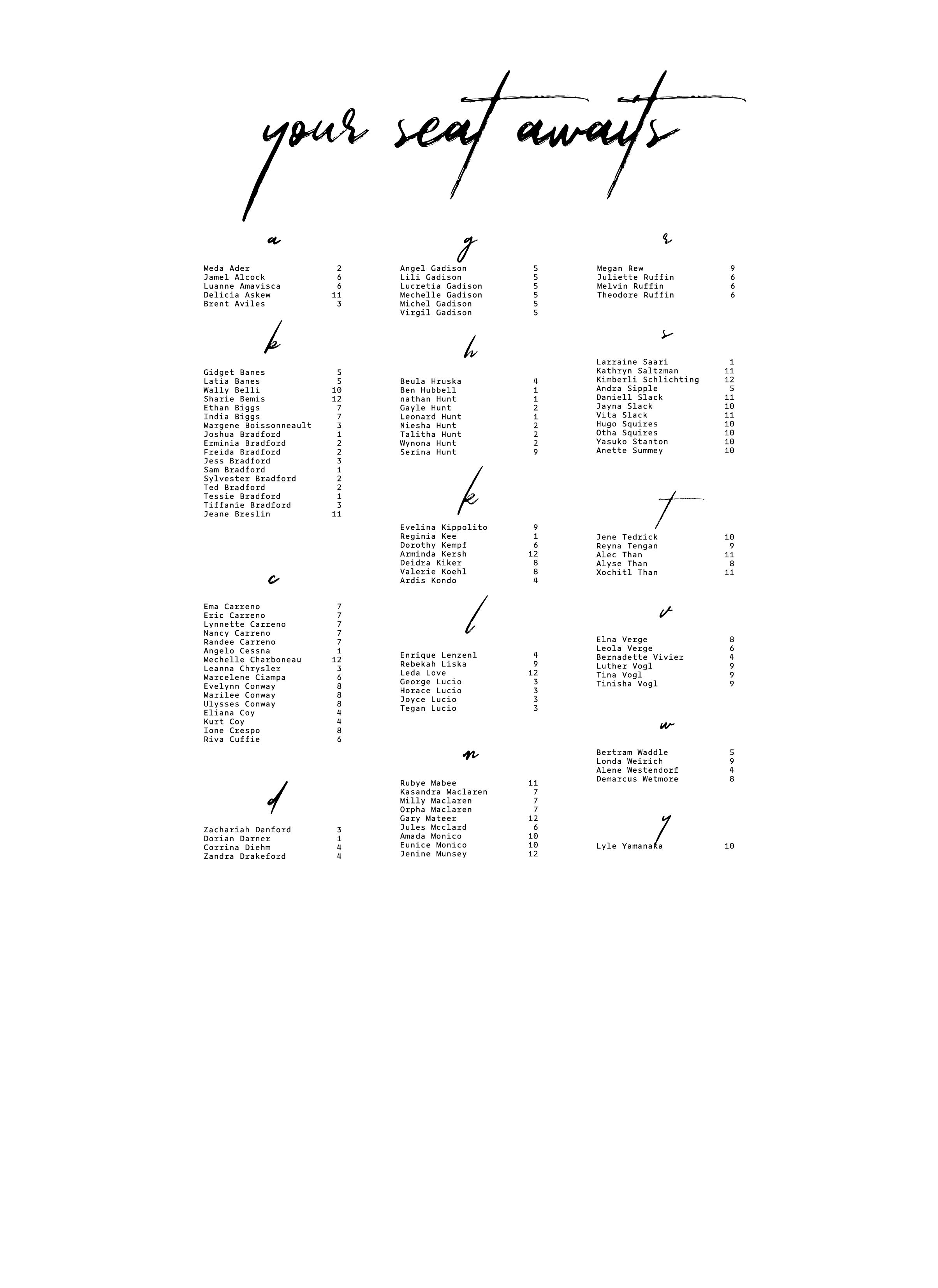 Lean On Me Seating Chart Loves Lane Collective